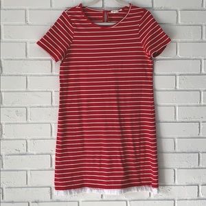 Fringe bottom t-shirt dress (Red)